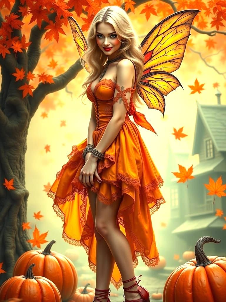 Autumn Pin-Up Fairy in Vintage Style