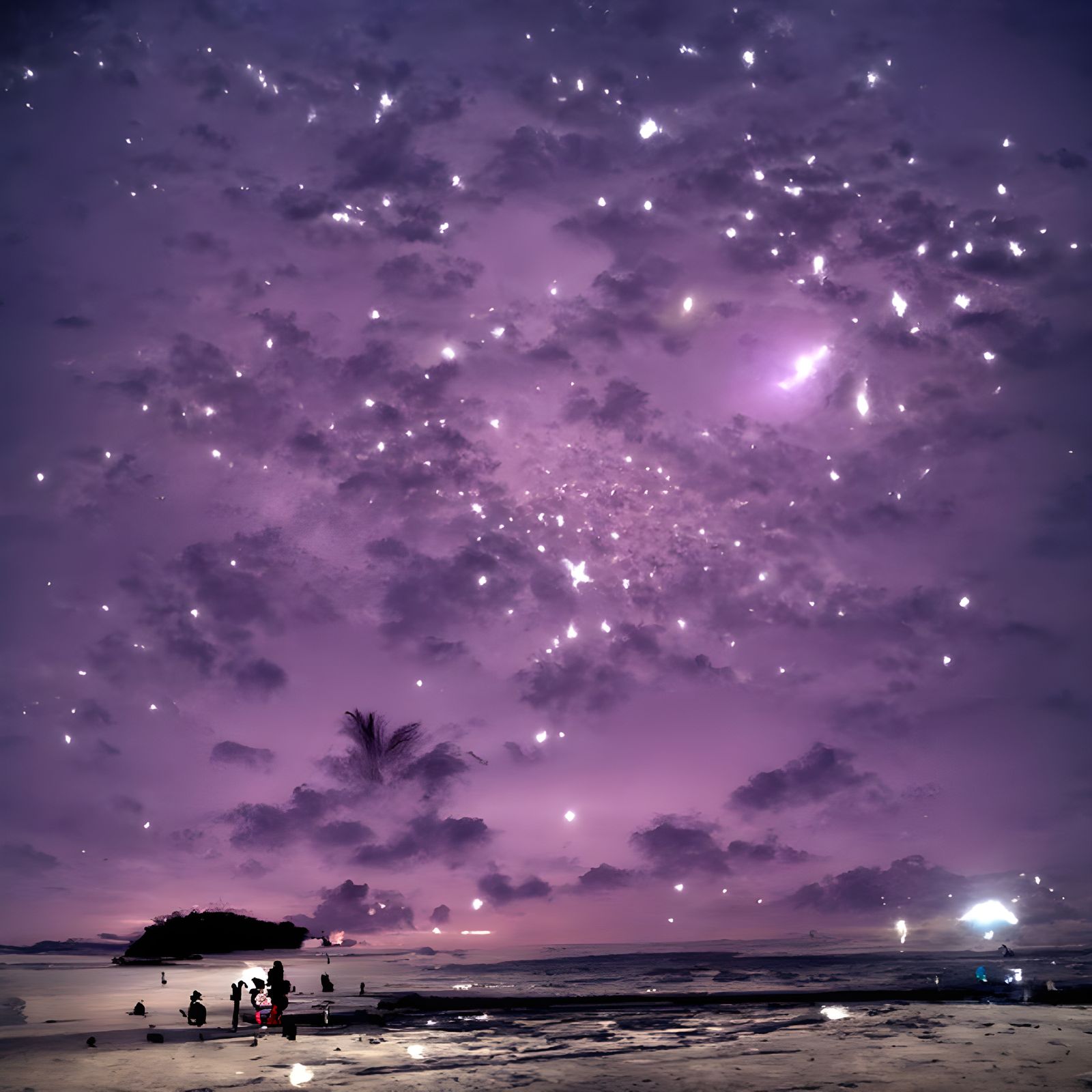 Purple Galaxy Over Beach at Night
