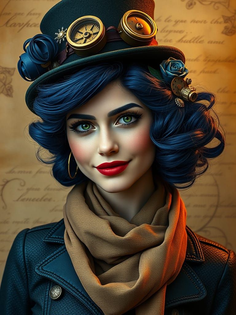 Elegant Steampunk Lady with Whimsical Touches
