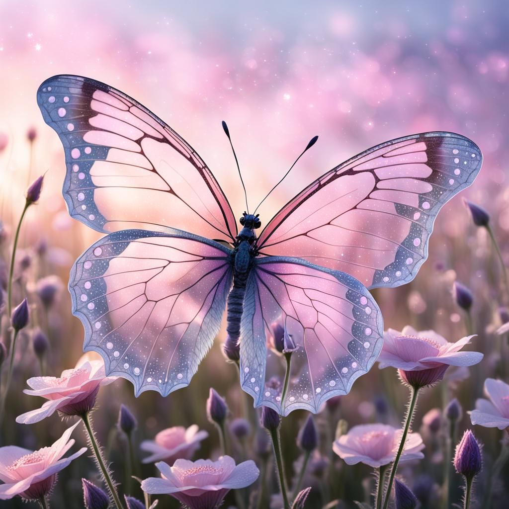 A hyper-realistic digital artwork of a delicate, translucent...