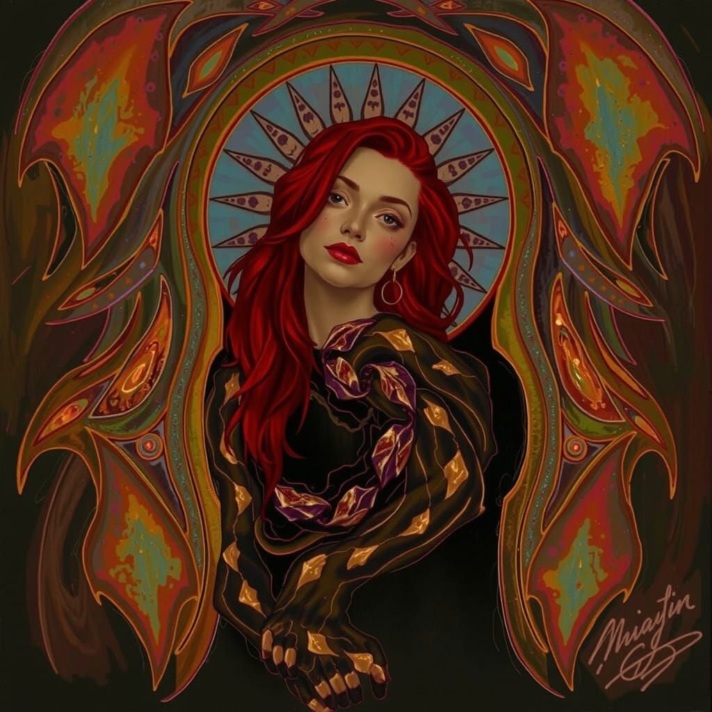 Abstract Expressionism with Iridescent Swirls and Gold Accen...