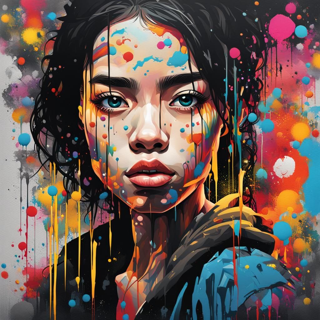 Graffiti Art Portrait in Polychromatic Style