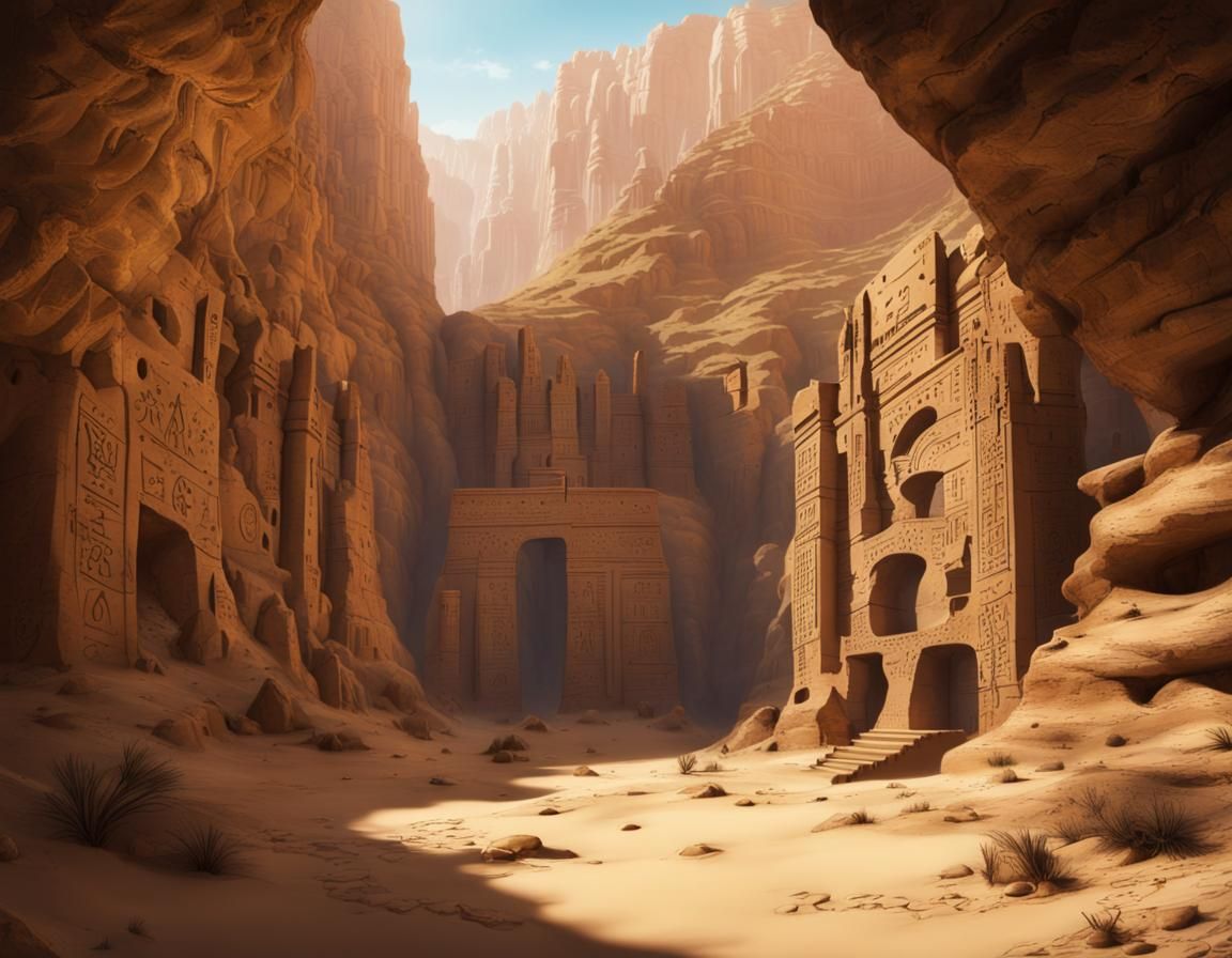 Mystical Desert Canyon with Ancient Ruins