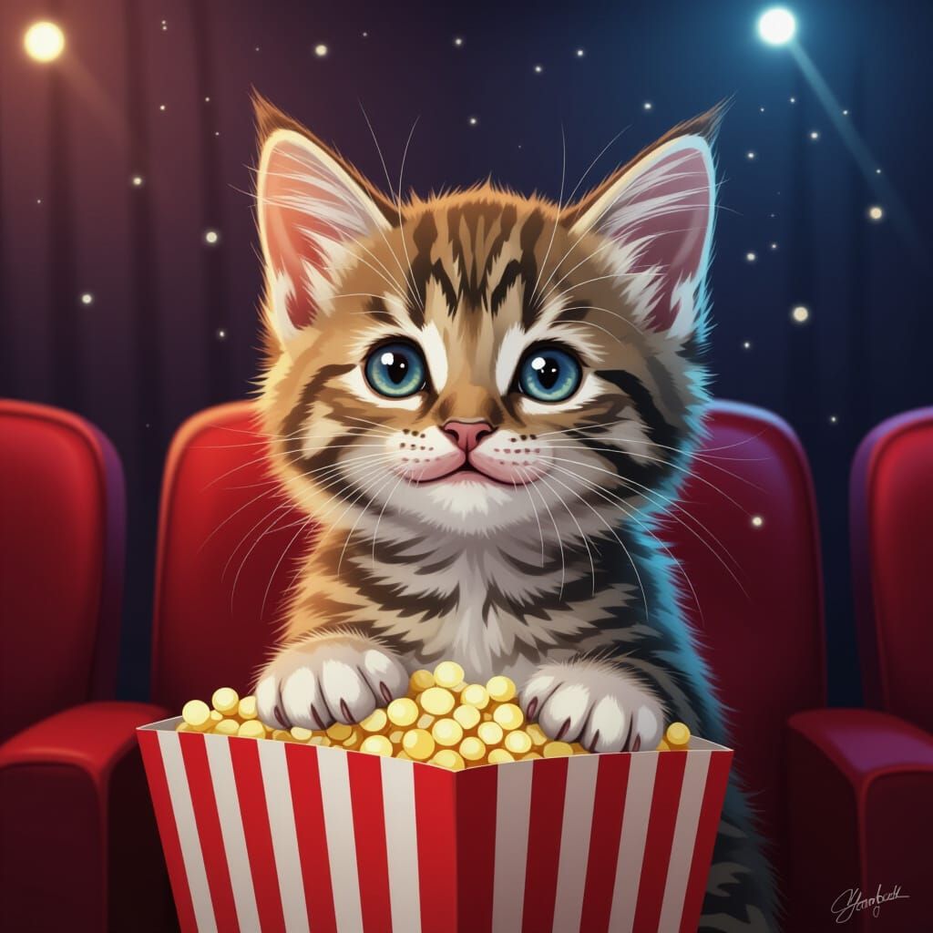 Kitten Enjoys Movie Night at the Club
