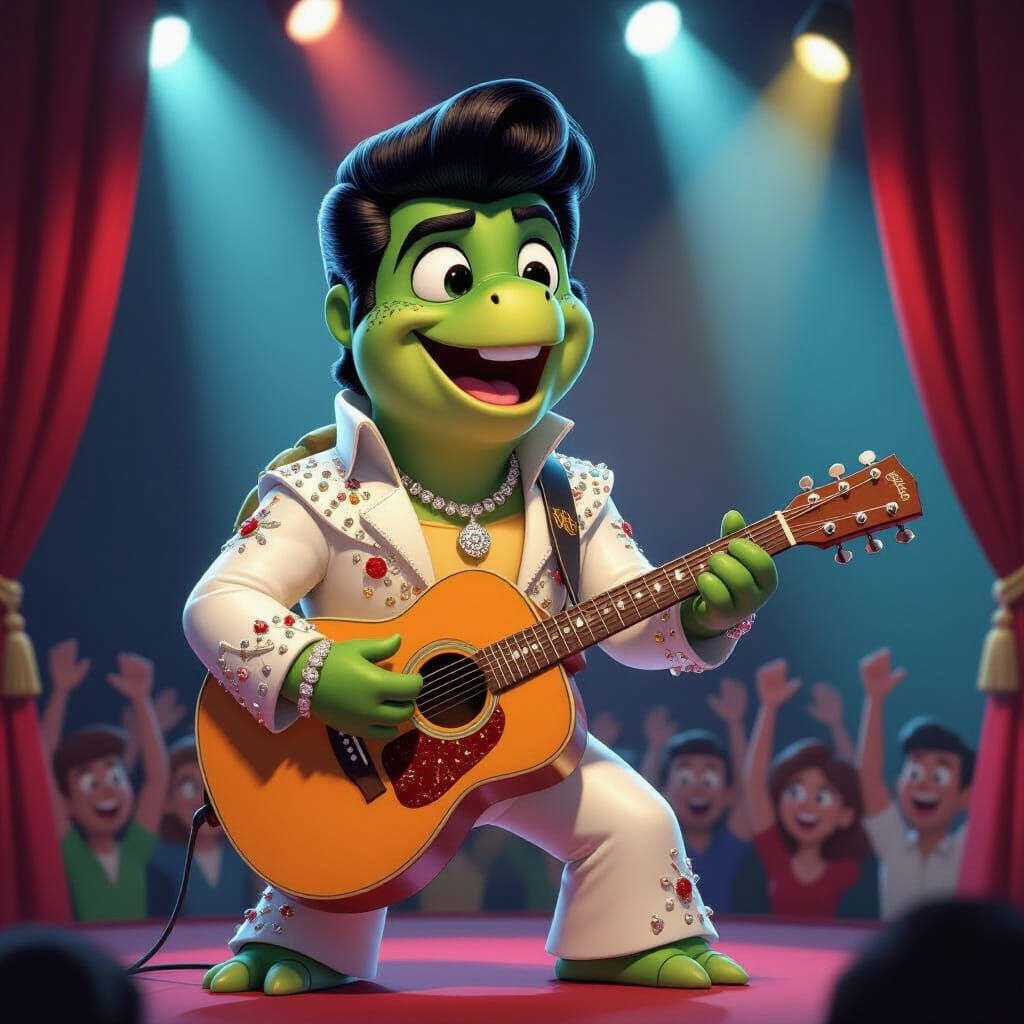 Elvis Turtle Cartoon Character in Pixar Style