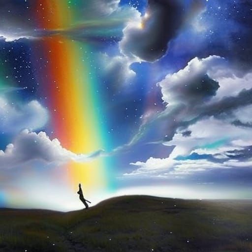 Rainbow Sky Dance: A Volumetric Matte Painting