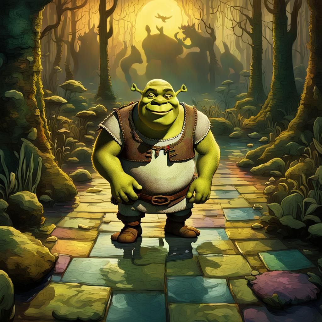 Shrek in Dimly Lit Swamp: Contemporary Realism