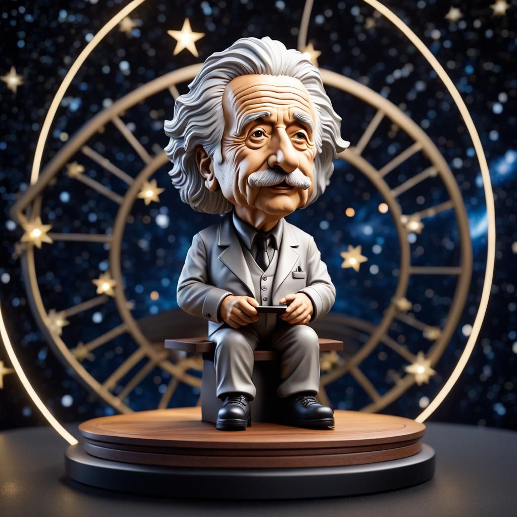 Hyperrealistic Einstein Bobblehead in Outer Space