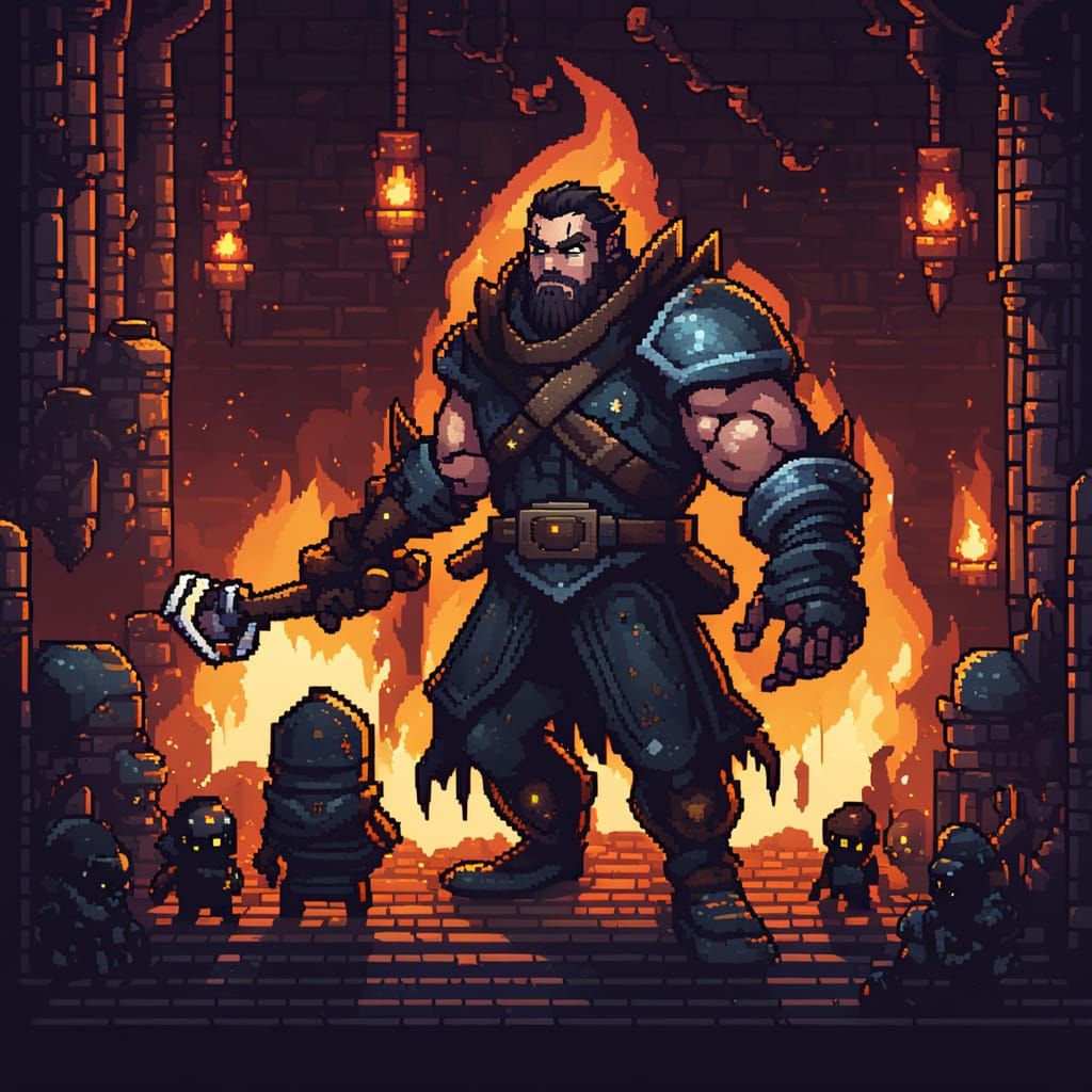 8-bit Pixel Art Rogue in Dungeon Fight
