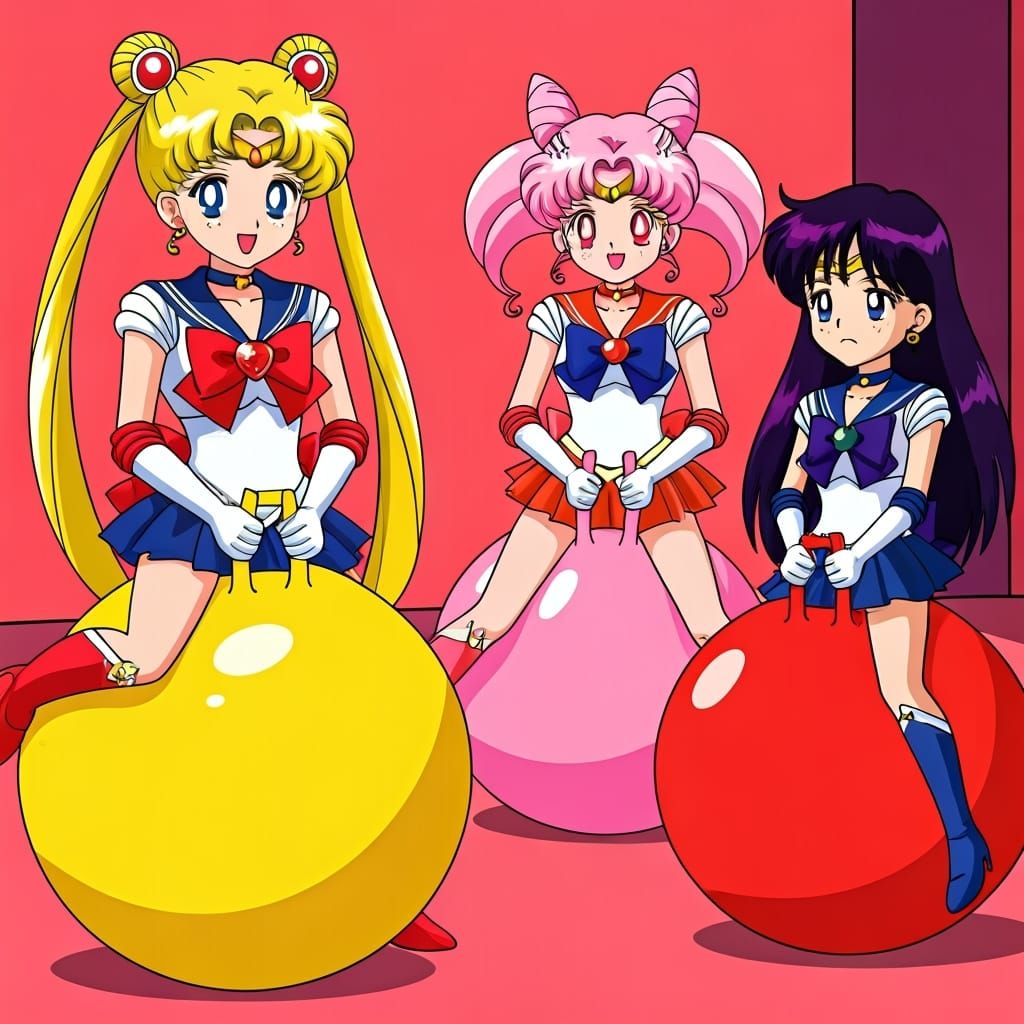 Sailor Moon and Friends on Hopper Balls