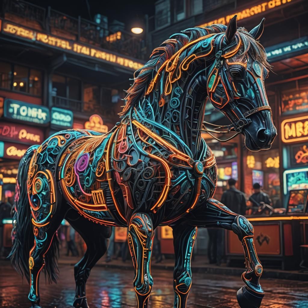 Hyperrealistic Neon Horse in Cinematic Lighting