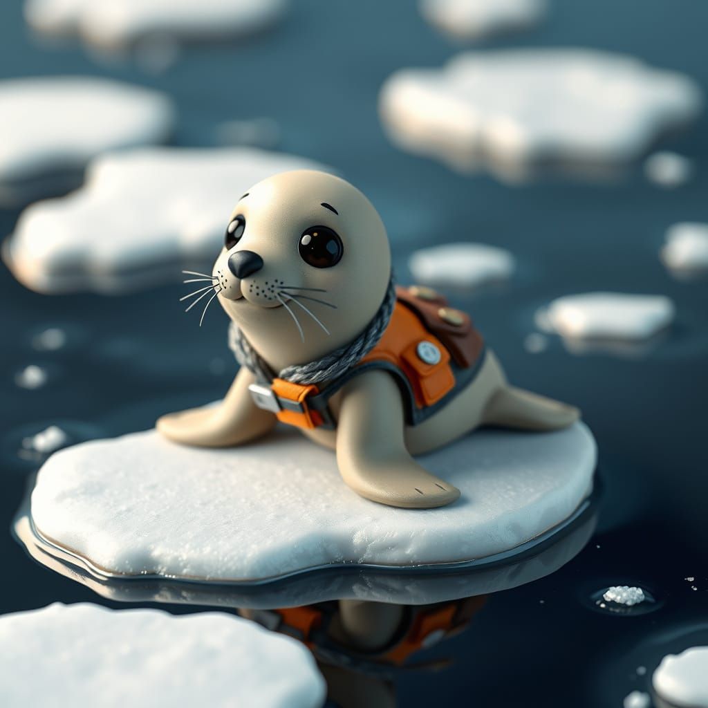 Charming Claymation Baby Seal on Ice Floe