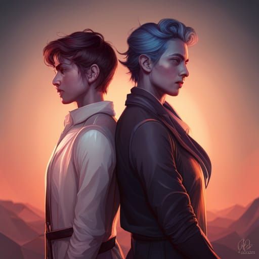 Androgynous Lovers Portrait in Hyperdetailed Style