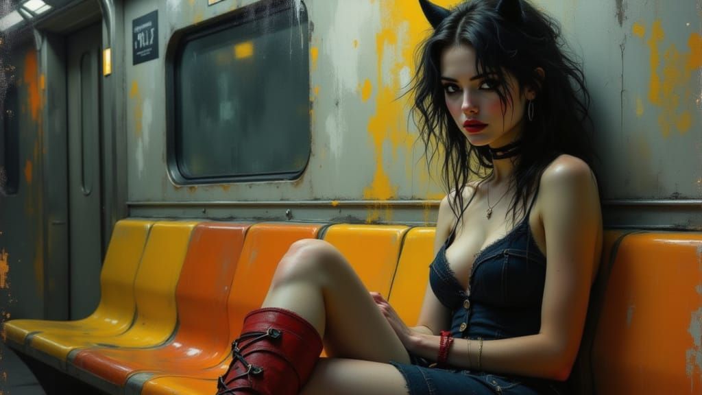 Vampire Girl on Subway in Urban Grit
