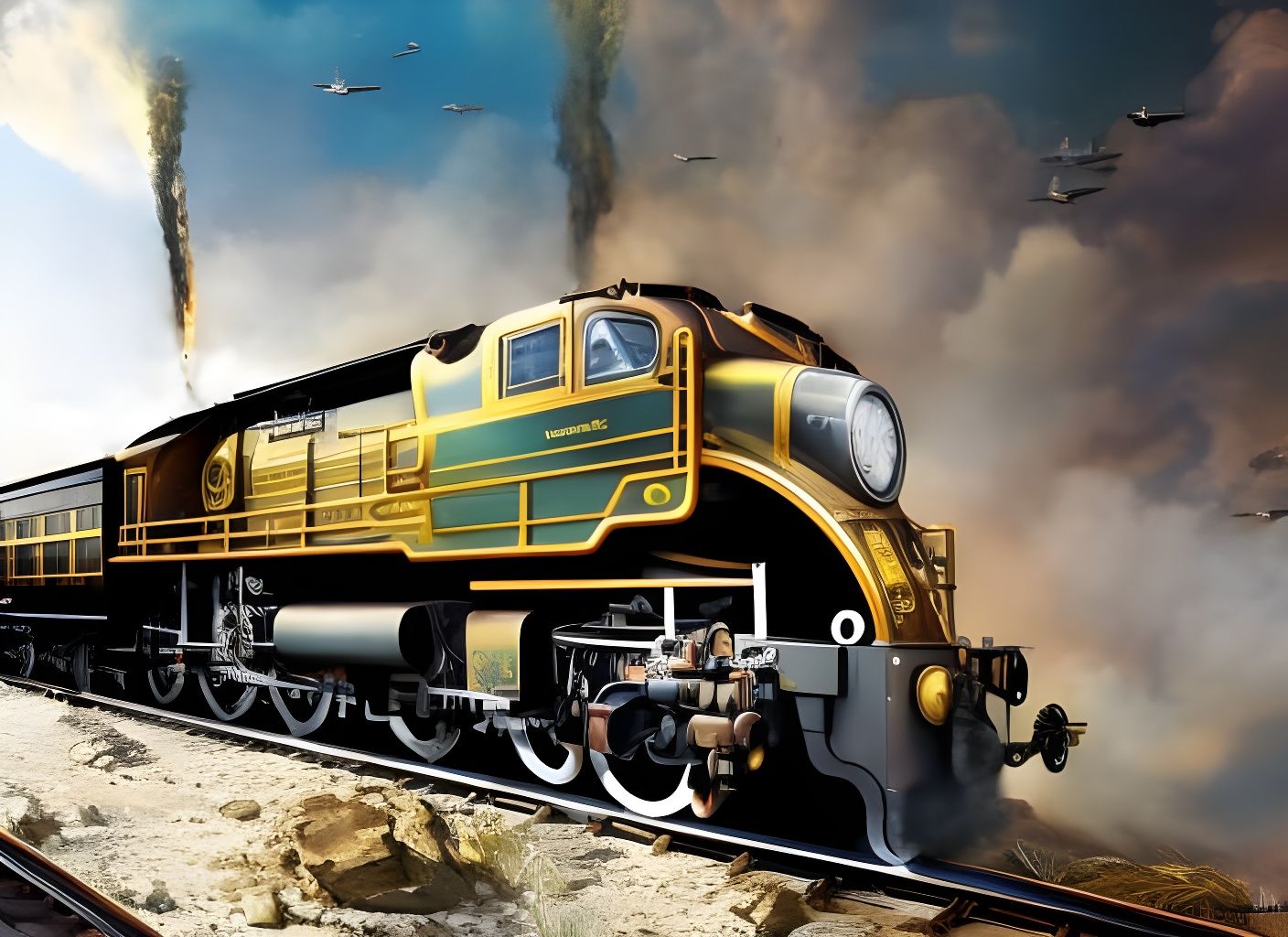 Steampunk Locomotive with Filigree Ornaments in Hyperrealism