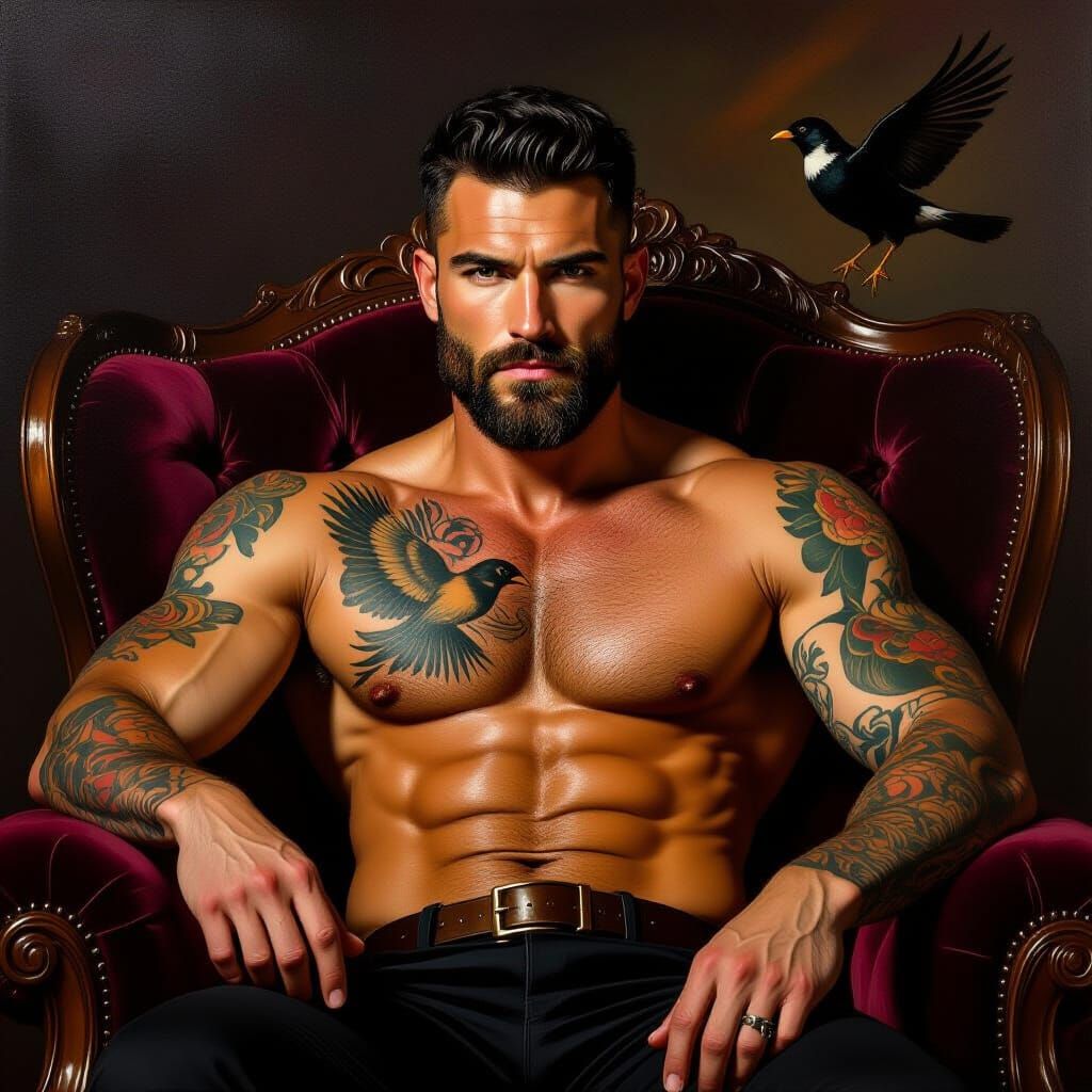 Attractive Man in Dramatic Oil Painting Style