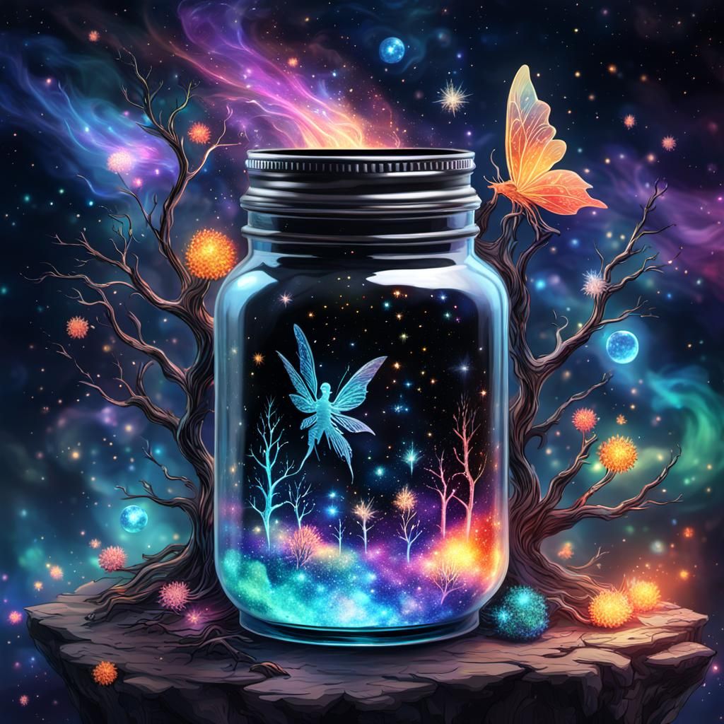 Cosmic Fairies in a Jar: Astral Illustration