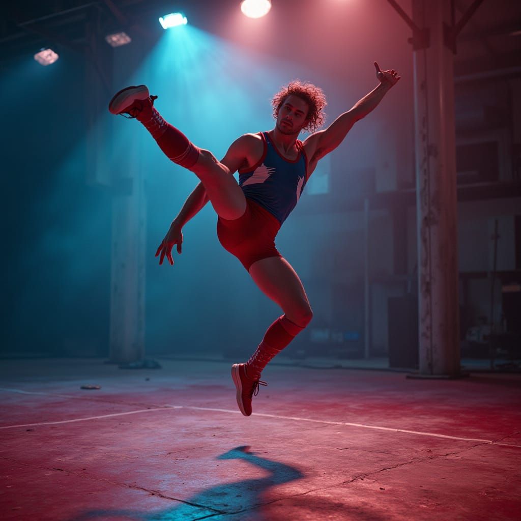 Athletic Wrestling Influencer in Epic Synthwave Pose