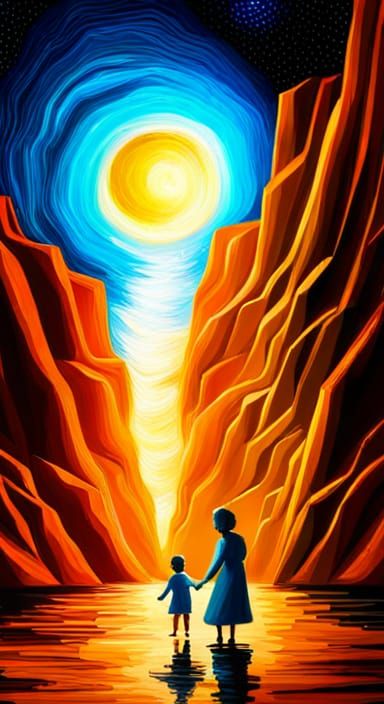 Magical Family Moment in Impasto Style