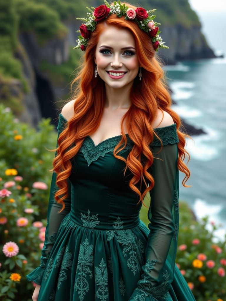 Glowing Woman Stands at Edge of Emerald Coast