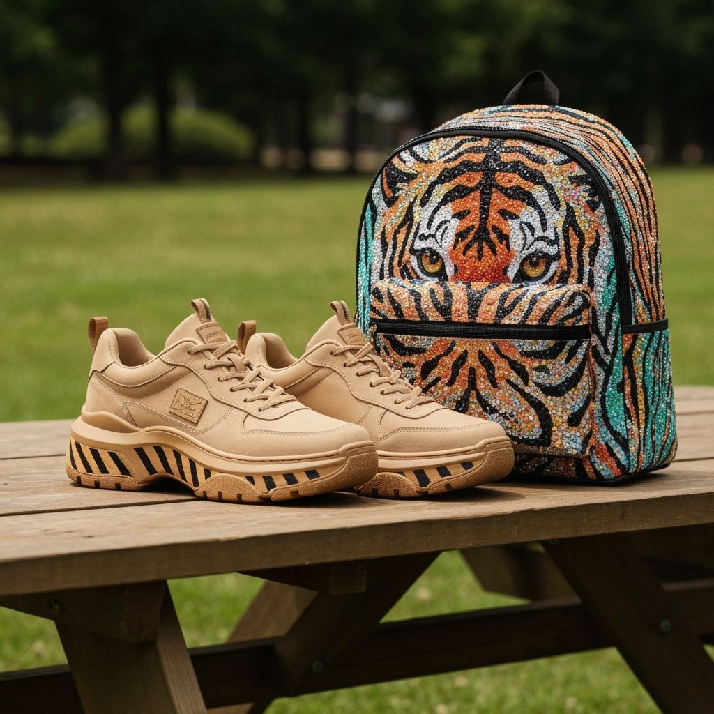 Chunky Tan Tennis Shoes with Tiger Stripes