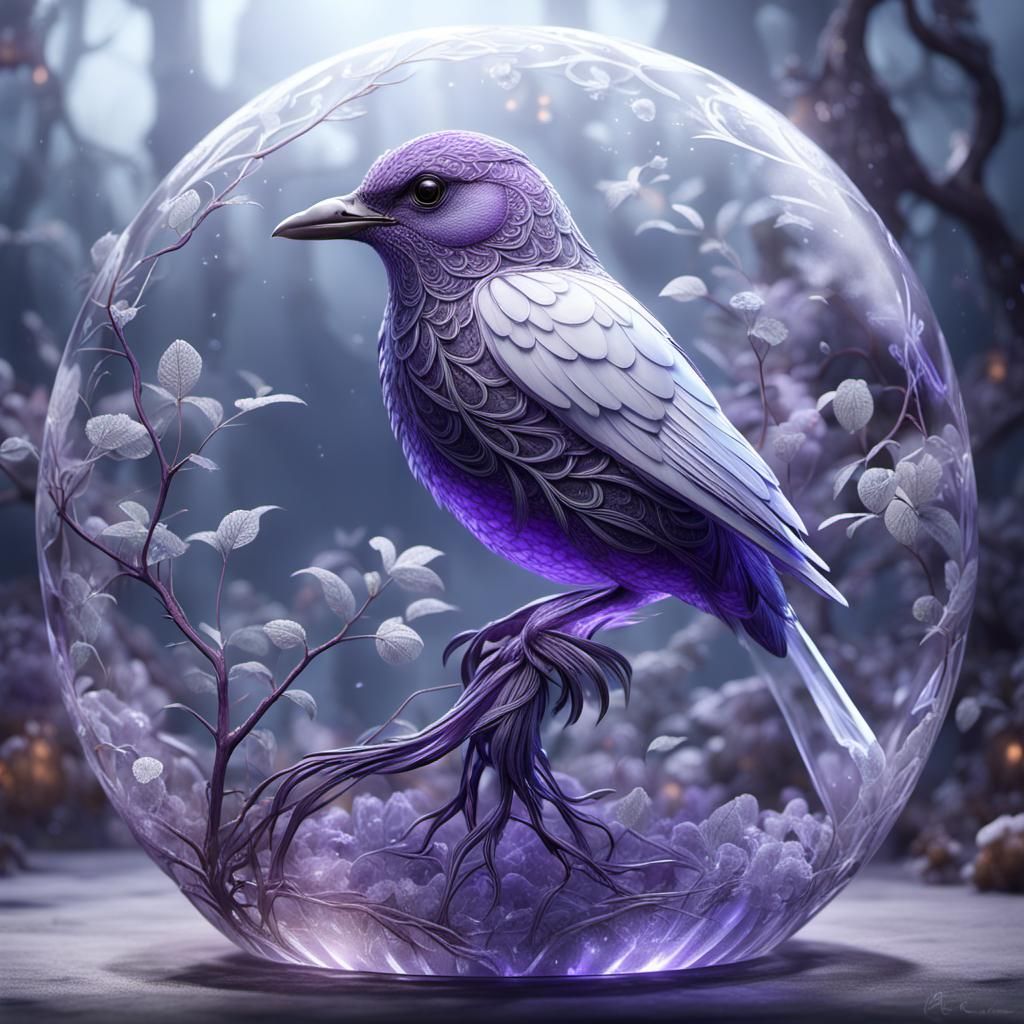 Glass Bird with Purple Details, Fantasy Art