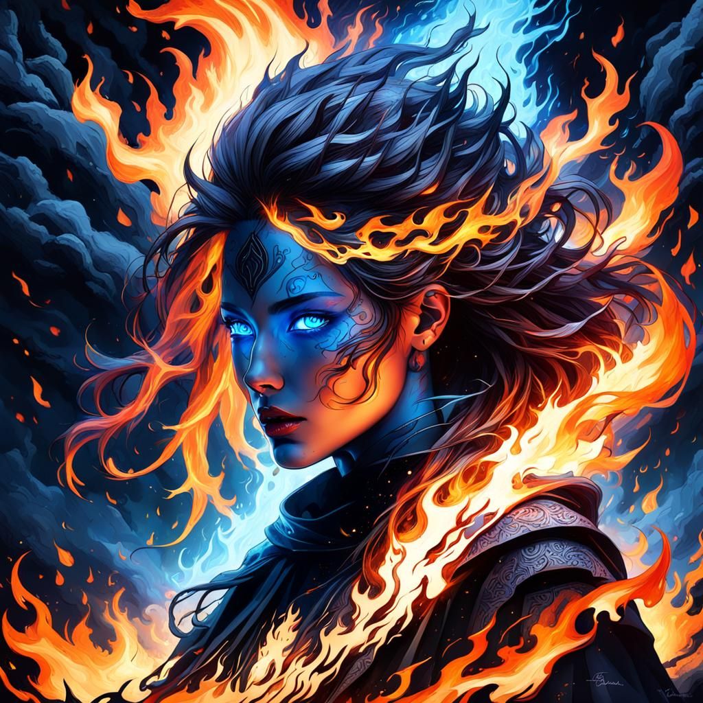Mystical Fire Elemental Girl in Digital Art