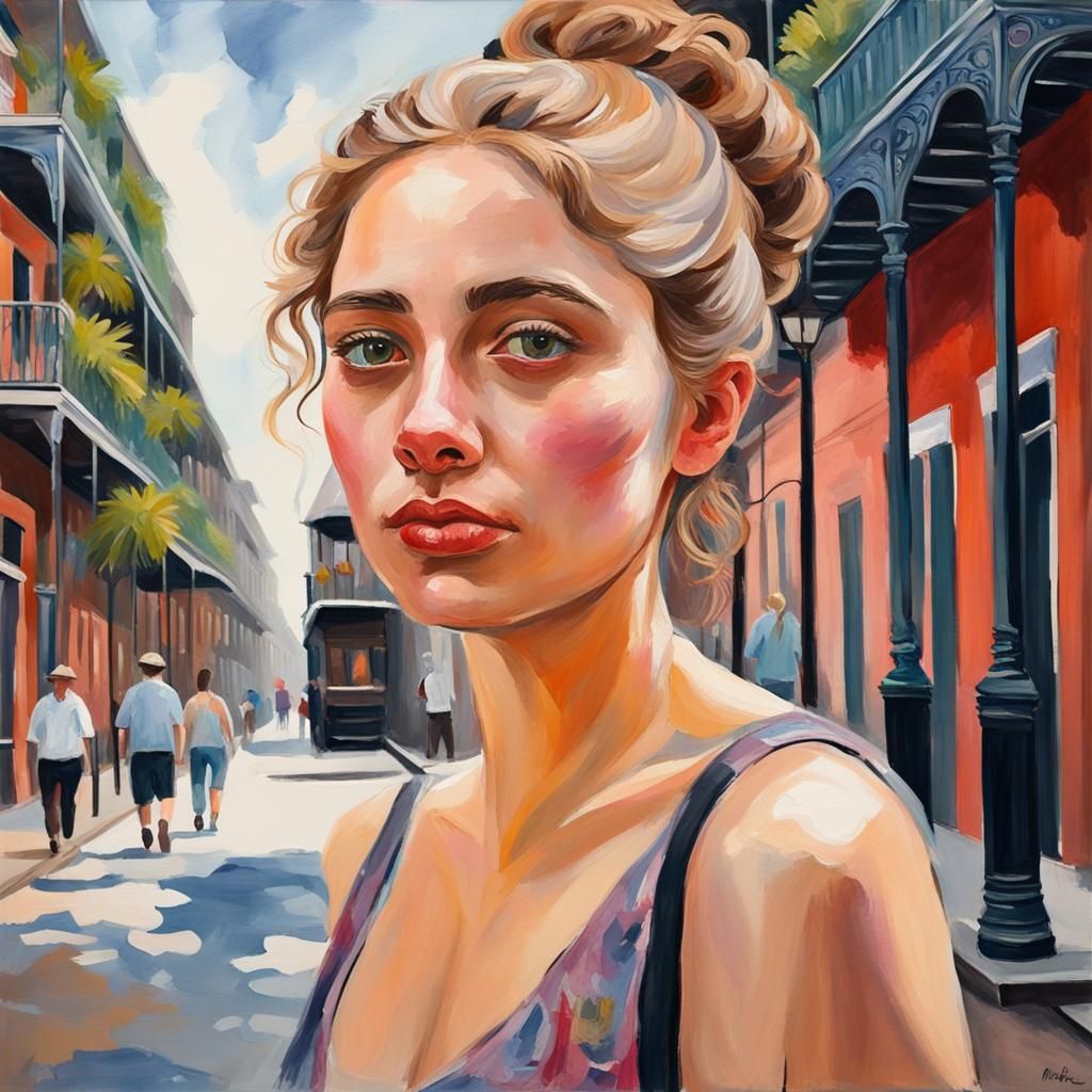 Young Woman in New Orleans, Gouache Impressionist Style