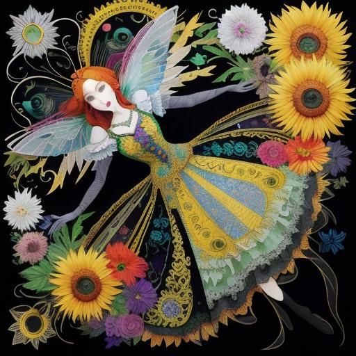 Embroidered Phoenix in a Million Flower Dreamscape