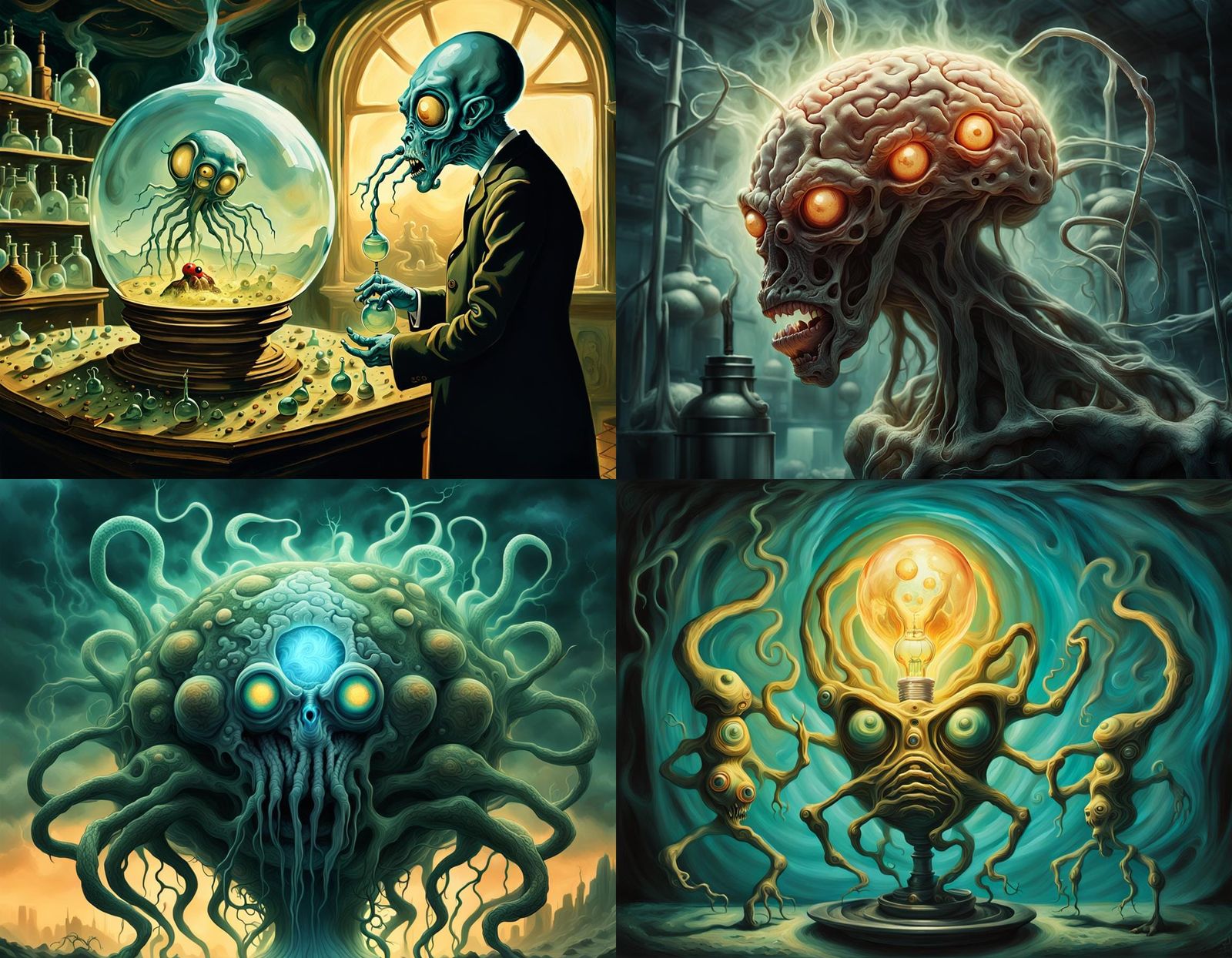 Horrific Alien Homunculus Emission in Lush Surrealist Style