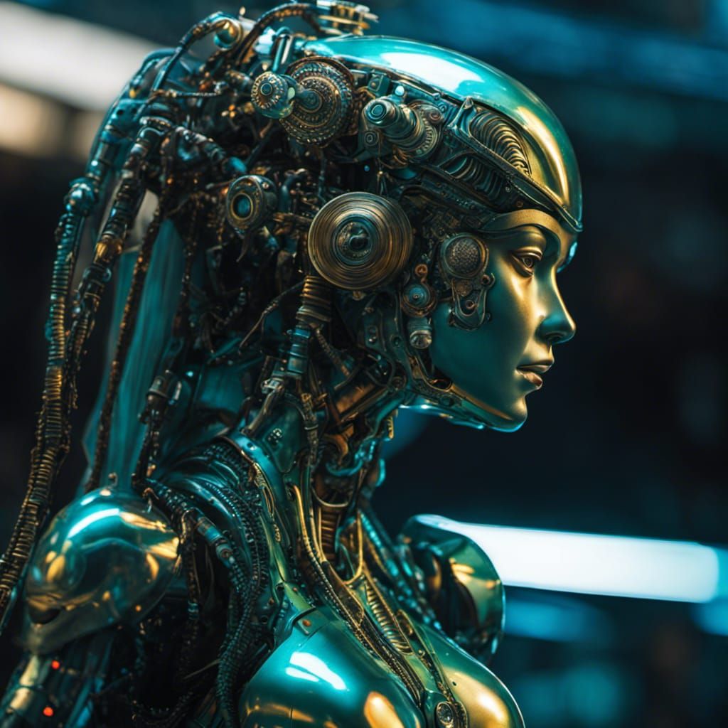 Cyberpunk Animatronic Mermaid with Glowing Eyes