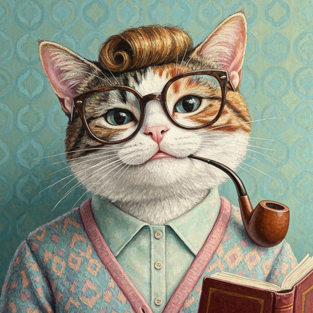 Anthropomorphic Calico Cat as Boomer in Textured Style