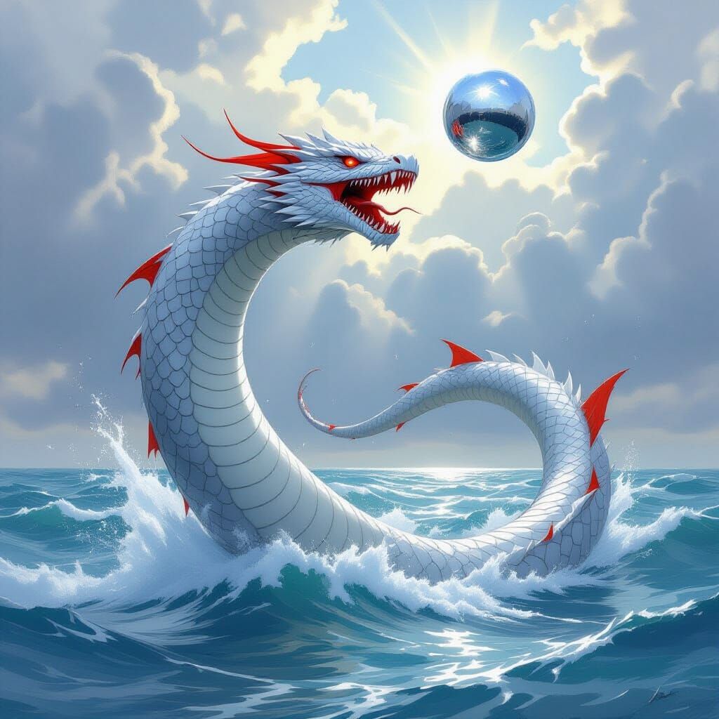 Silver Sea Serpent Emerges from the Sea