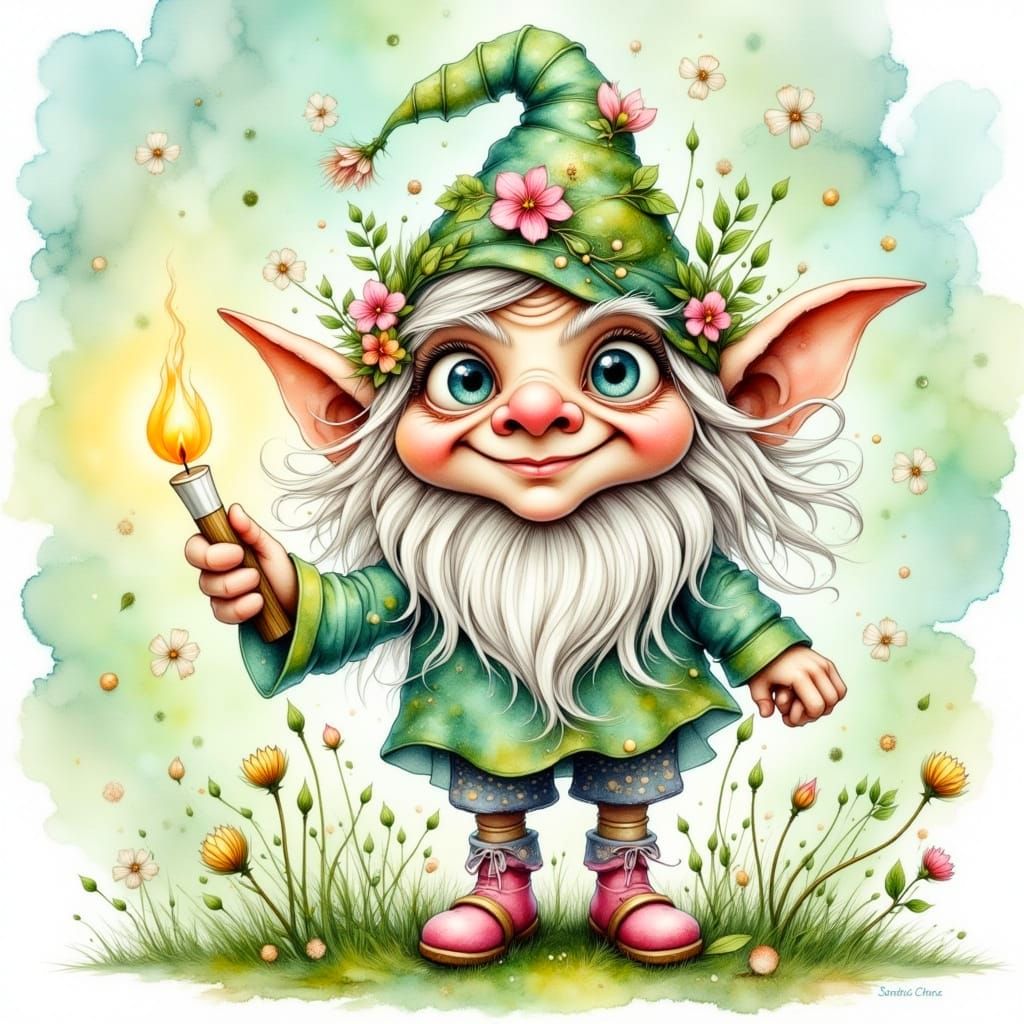 Whimsical Gnome in a Floral Wonderland