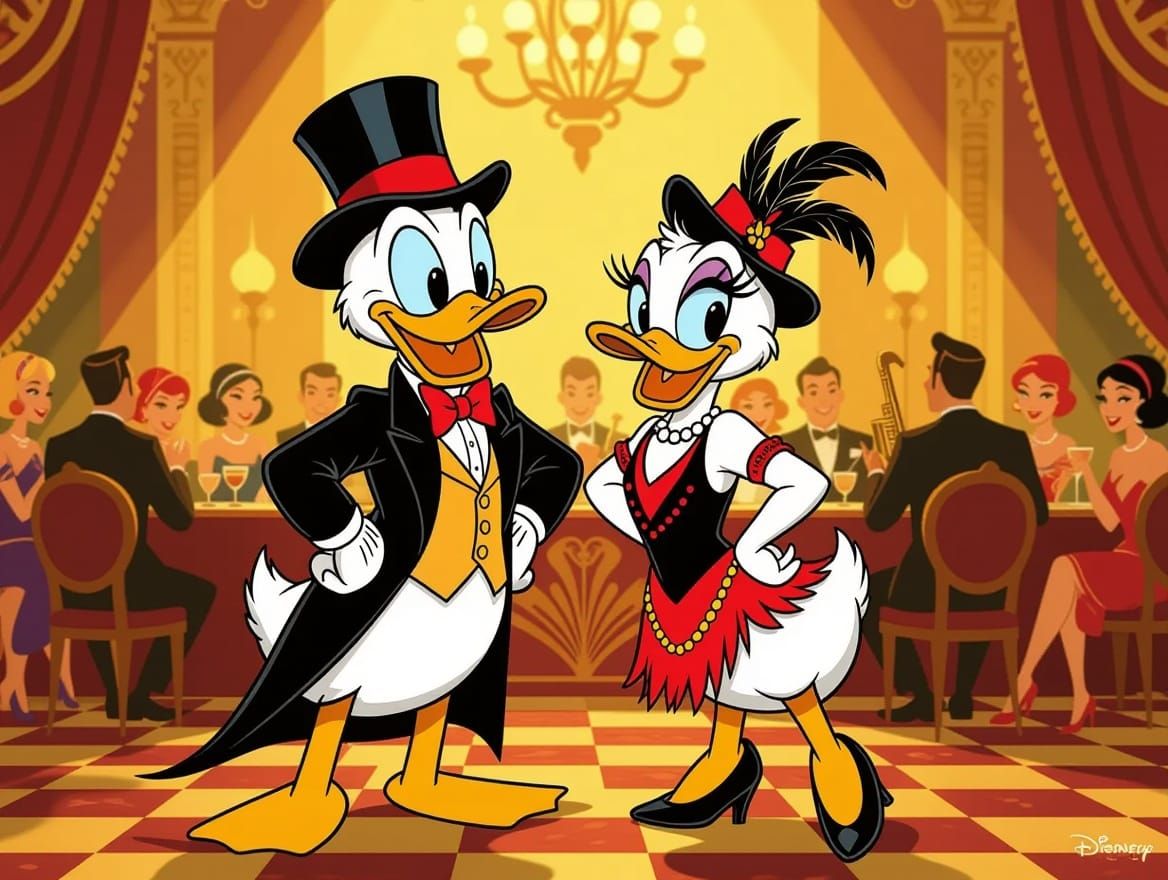 Donald and Daisy Duck in 1920s Noir Style