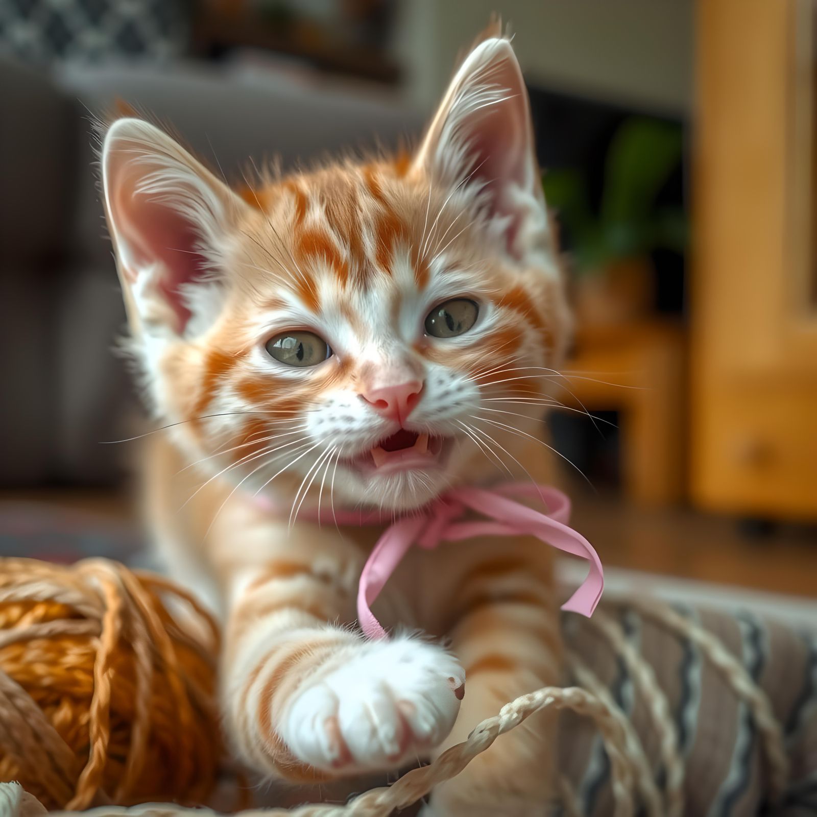 Ginger Minuet Kitten Plays with Yarn