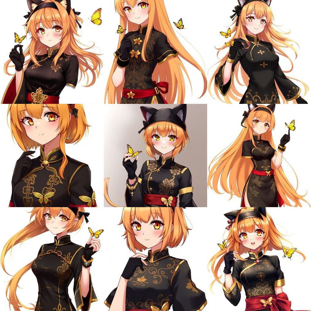 Golden-Haired Girl with Butterfly and Cat Ears