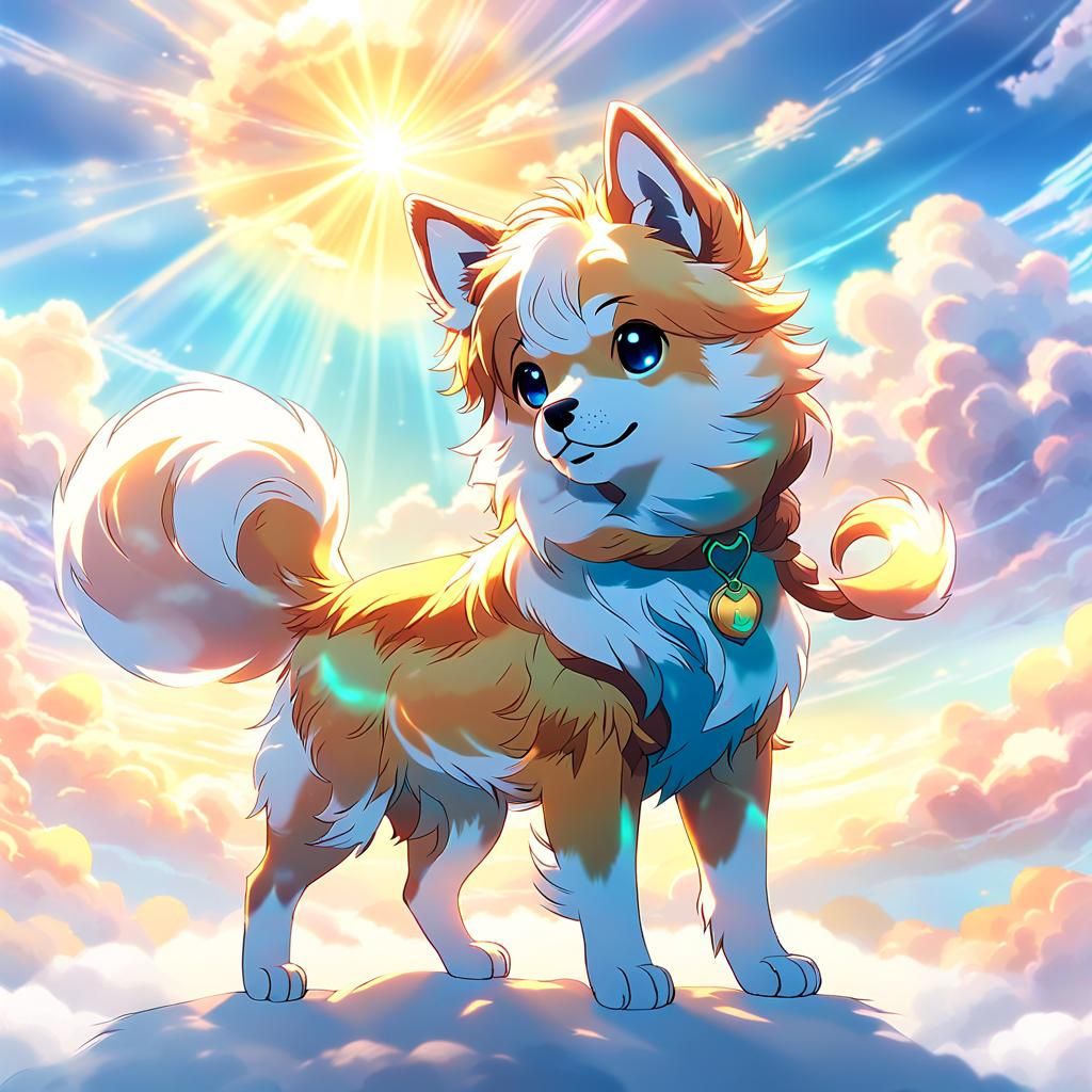 Radiant Sunlight Dog with Two Tails: 3D Anime Art