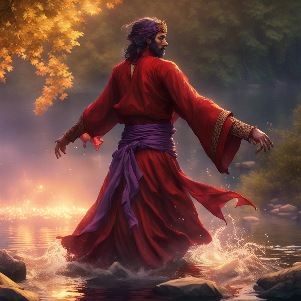 Dancing Bard in Red Robes: Dark Fantasy Art