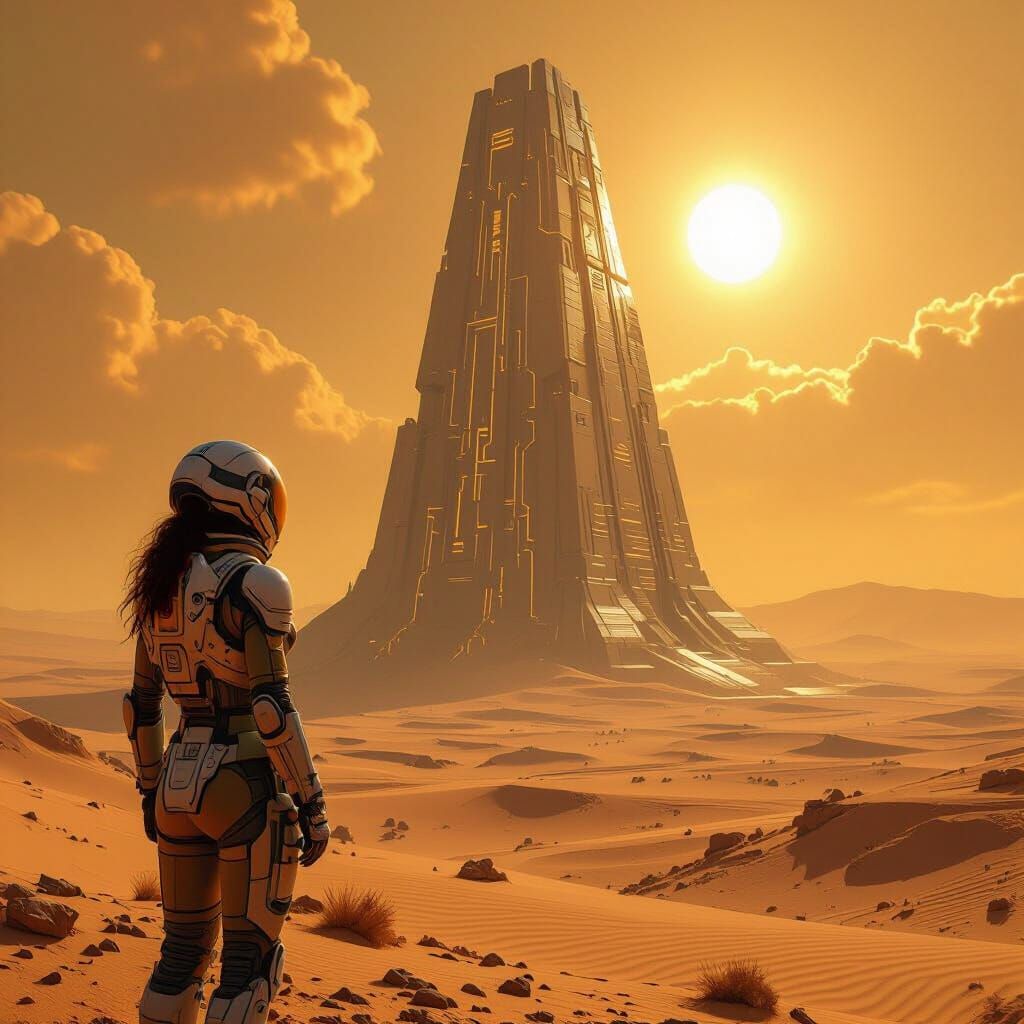 Futuristic Explorer at Alien Ziggurat in Photorealistic Styl...
