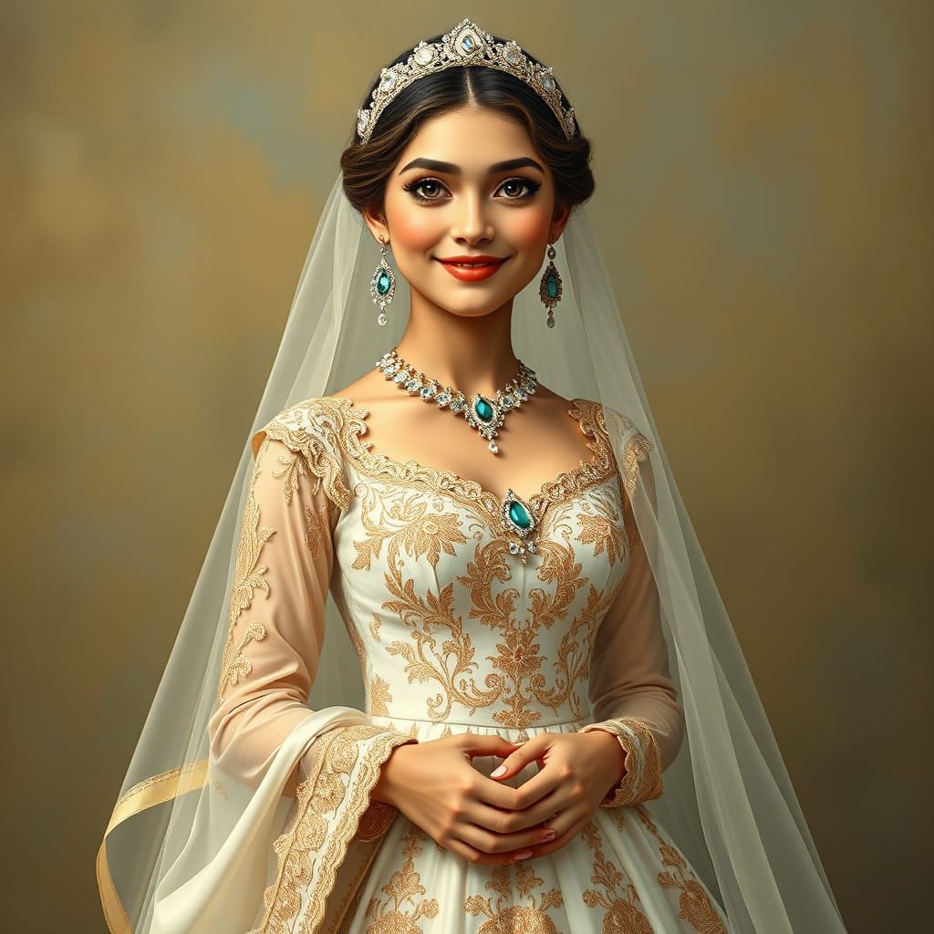Elegant Hazara Bride in Art Nouveau Style Wedding Dress