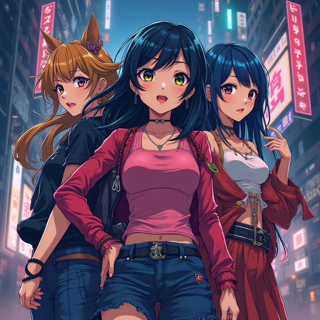 Dynamic Anime Heroes in Neon City