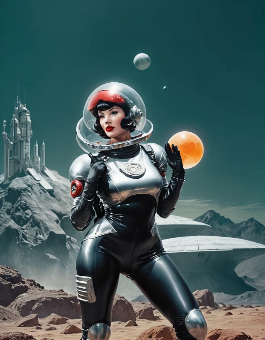 Retro Sci-Fi Pinup Girl on the Moon