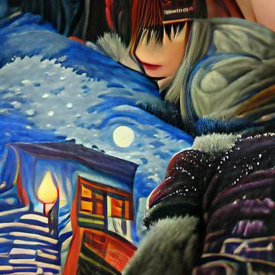 Winter Cabin Under Starry Sky, Digital Painting