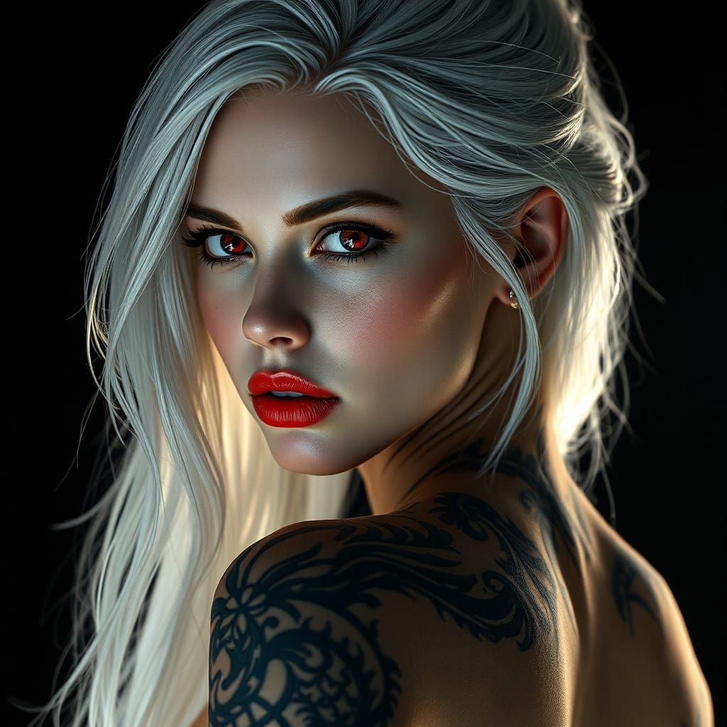 Ethereal Young Goddess in Black Velvet and Emerald