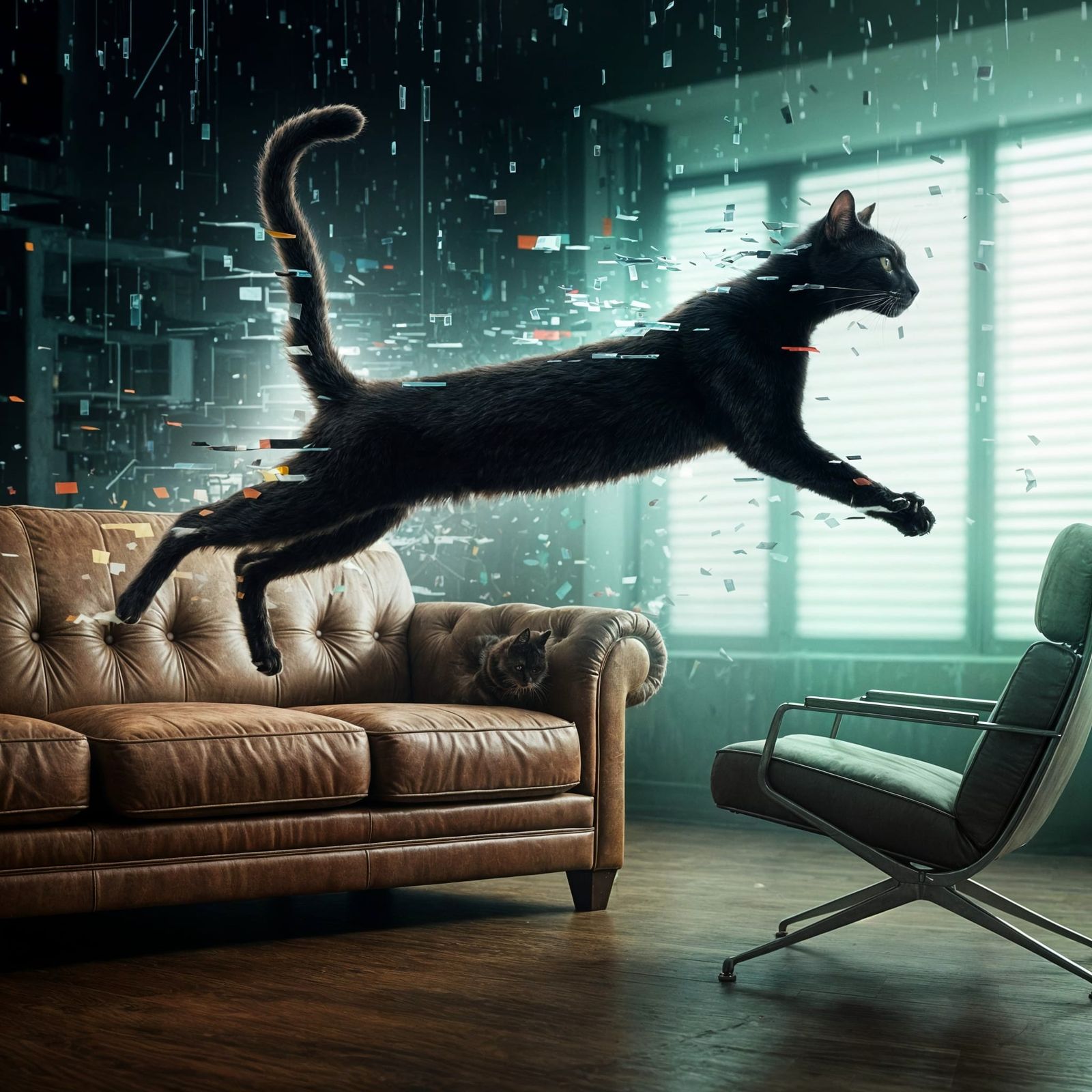 Surreal Cat Leap: Glitch in the Matrix