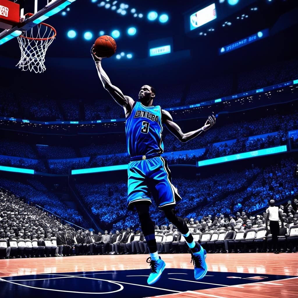 Bioluminescent NBA Player in Anime Style