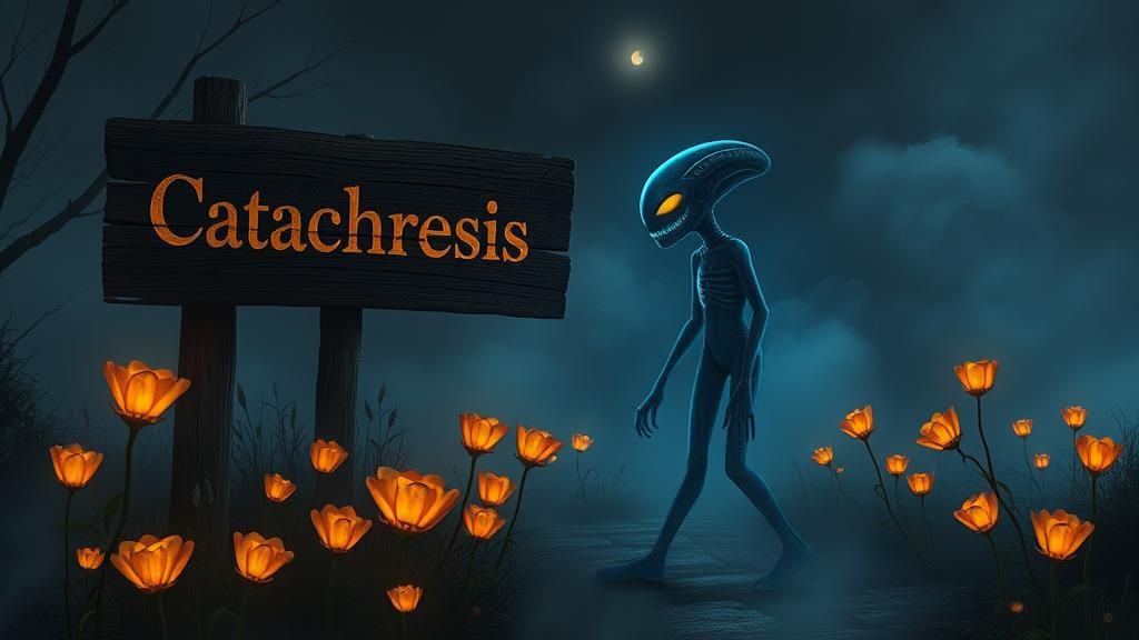 Surreal Alien Jack-o'-Lantern in Dreamlike Landscape