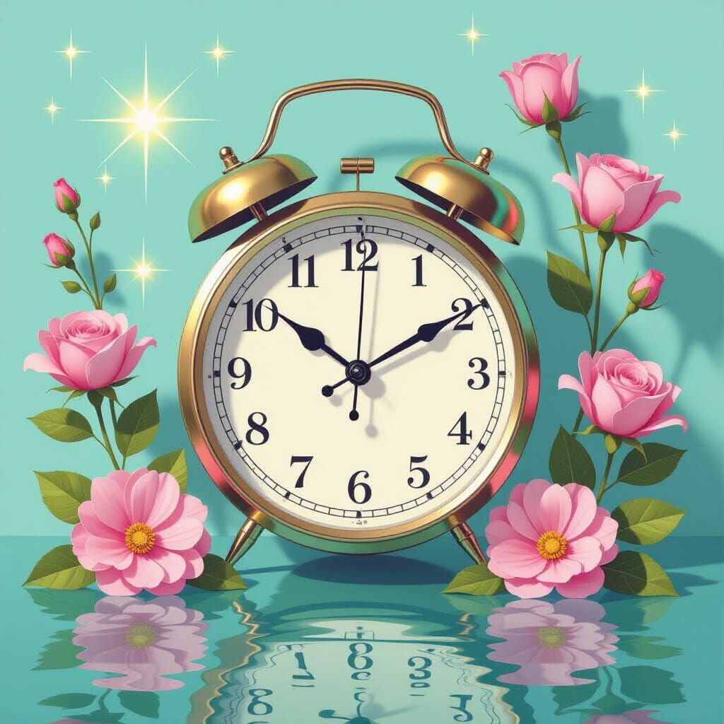 Minimalist Clock Painting with 60s Elegance and Boho Warmth