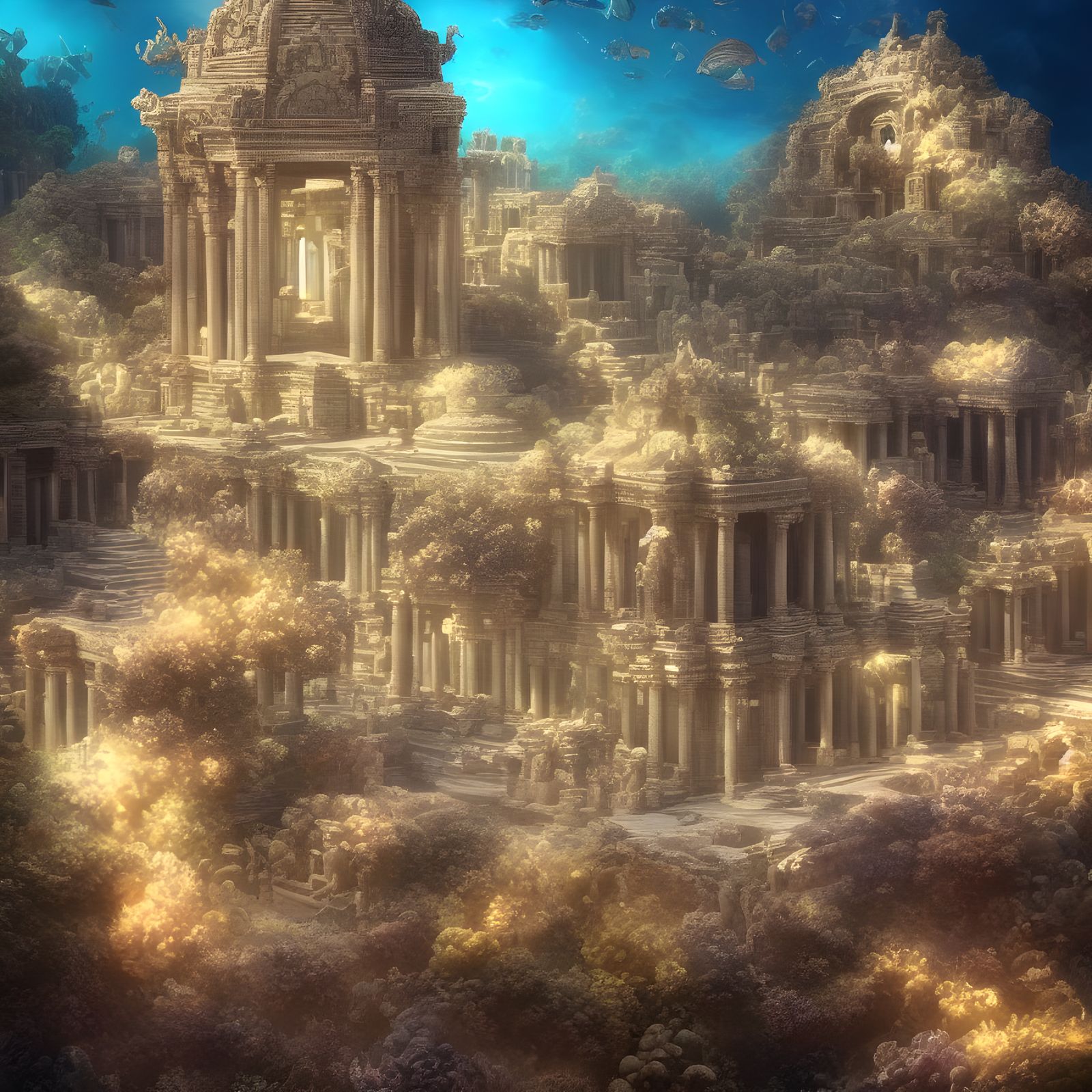 Spectacular Underwater Temple Render in 8K
